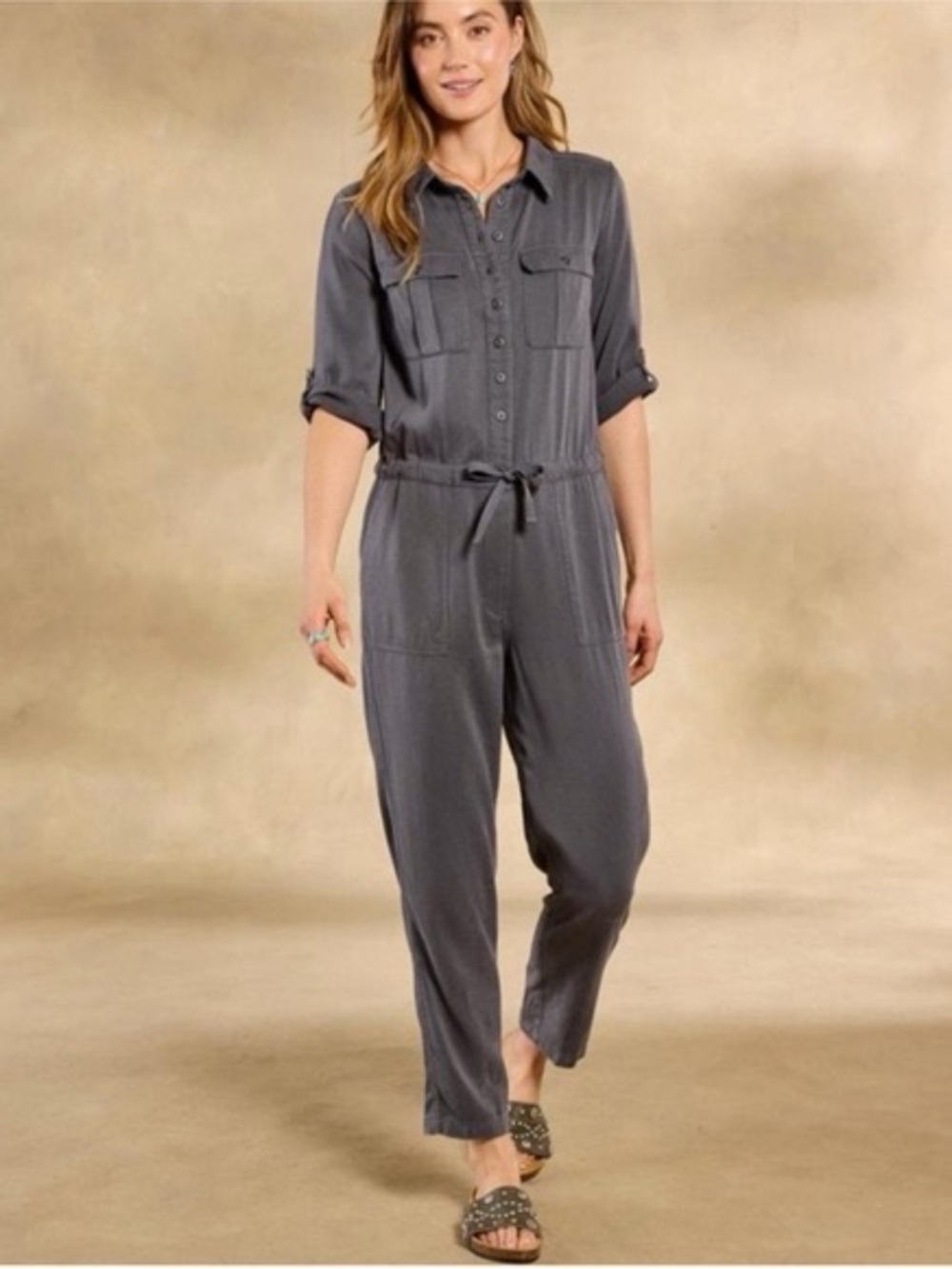 NWT Sundance All Roads Jumpsuit in Charcoal Gray Lyocell